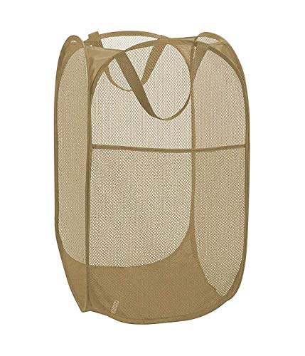 Image of Larpur Popup Mesh Laundry Basket, Collapsible and Portable Clothes Washing Laundry Hamper with Reinforced Carry Handle (Beige)