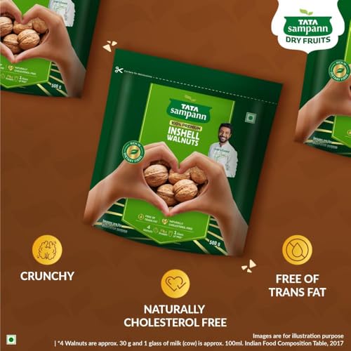 Image of Tata Sampann Inshell Walnuts /Akhrot, Rich in Protein, Dietary Fibre & Magnesium, Source of Phosphorus, Naturally Cholesterol Free, Nutritious Snack, 500g (Pack of 3)