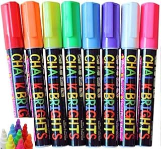 FANTASTIC CHALK PENS & MARKERS - 8 Pack BEST for Kids Art Menu Board Bistro Boards Non Porous Chalkboard Blackboard Whiteboard - Glass & Window Pens & Erasable Paint Marker with Reversible 6mm Fine or Chisel Tip - Bright Neon Coloured Plus (