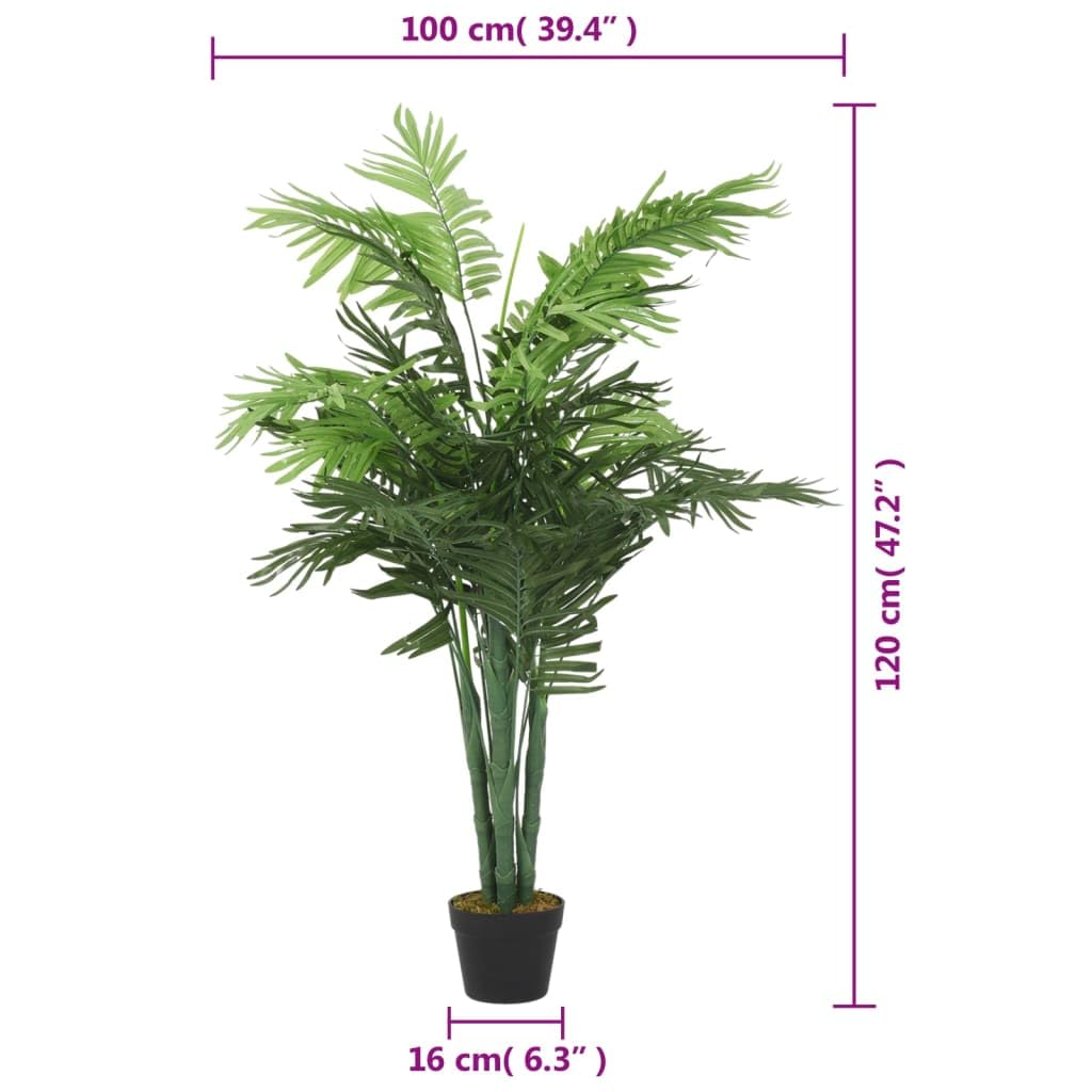 Palma artificiale con 28 foglie, altezza 120 cm, verde, foglie in fibra tessile, tronchi in PE e ferro, vaso di plastica, decorazione per soggiorno, ufficio, balcone e terrazza