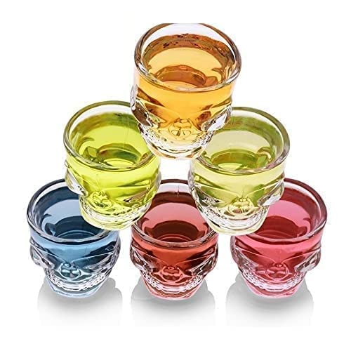Image of Kosh Fancy Design Crystal Clear Heavy Base Skull Shot Glass for Vodka, Tequila, Liquor Shot, Wine Tasting, Cocktail Pour, Bar - (60 ml Approx) (Skull Shape, Pack of 12)