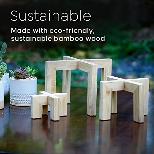 Cedar And Ink Bamboo Plant Stand Indoor Set - Outdoor Wooden Plant Stands Pack- Foldable Modern Planter Tall Wood Plant Stand Table Riser - Large Medium Small - Wedding Centerpiece (Set Of 3) #TOP5