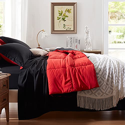 Anluoer Twin Comforter Set 5 Pieces, Black Bed in a Bag Bedding Set with 1 Comforter(68"*88"), 1 Pillow Sham, 1 Pillowcase, 1 Flat Sheet, 1 Fitted Sheet(39"*75")