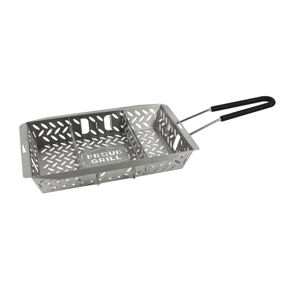 Proud Grill UltraVersatile Edelstahl Grillkorb - Großer BBQ Grillkorb zum Grillen von Gemüse Abnehmbarer Griff und bewegliche Trennwände Perfektes Grillzubehör zum Grillen von Gemüse, Fisch, Fleisch