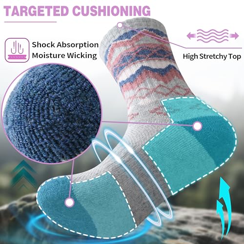 EBMORE Womens Merino Wool Hiking Socks Thermal Warm Winter Crew Cushion Work Boot Outdoor Socks 5 Pairs3