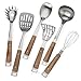 Heavy Duty Wood Utensils - Kitchen Utensil Set w/Stainless Steel Stand: Spatula, Serving Spoon, Soup Ladle, Whisk, Potato Masher & Spaghetti Server Cooking Utensils - By BBQ-Aid