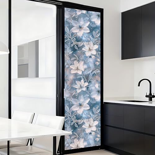 Película de ventana esmerilada con diseño floral blanco 17.5 x 78.7 in miniatura 2