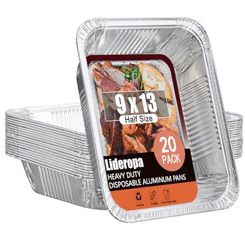 Lideropa 20 Pack 9x13 Aluminum Pans, Disposable Half Size Foil Pans
