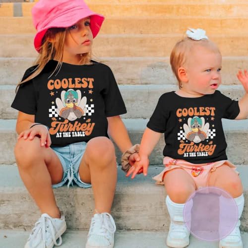 LOTUCY Thanksgiving Toddler Boys Shirt Cutest Turkey at The Table Shirt Retro Thanksgiving Fall Holiday T-Shirt4