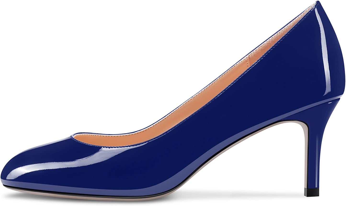 Aachcol Women Round Toe Pumps Stiletto Mid Heel Slip-on Dress Shoes Office 2.5 Inch - Image 2