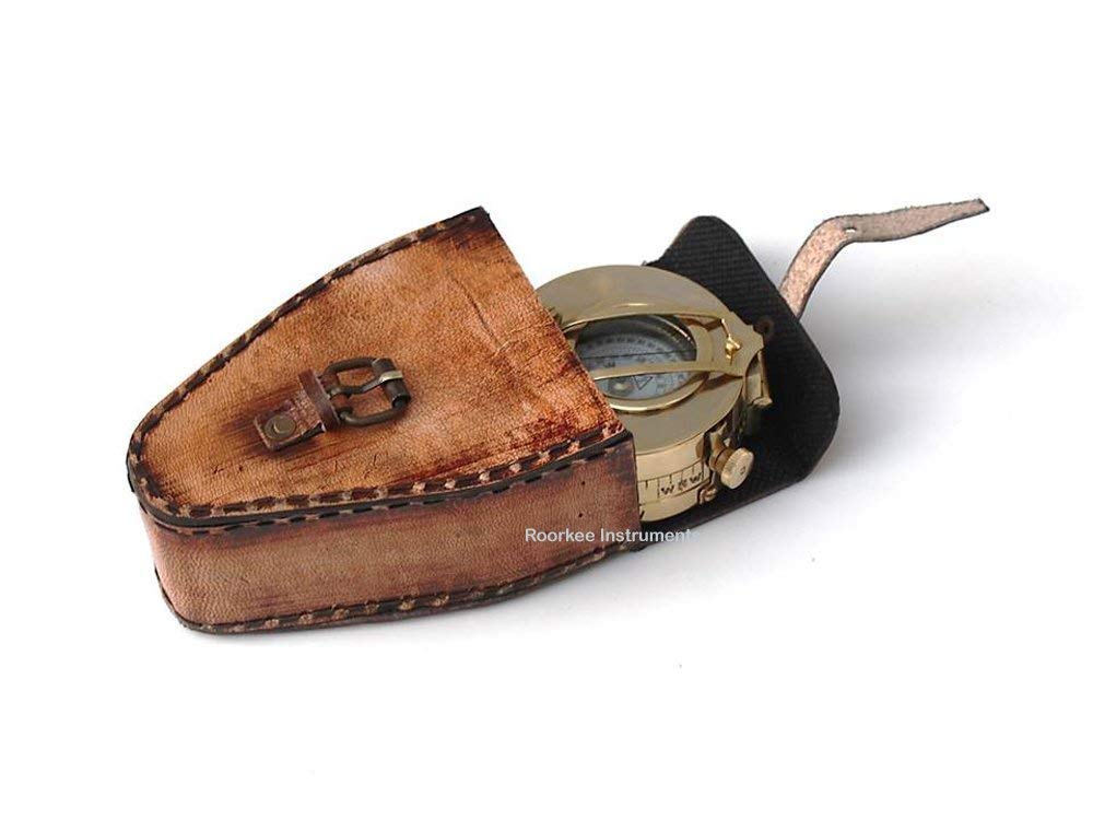 Safa - Bussola prismatica in Ottone Massiccio, con Custodia in Pelle