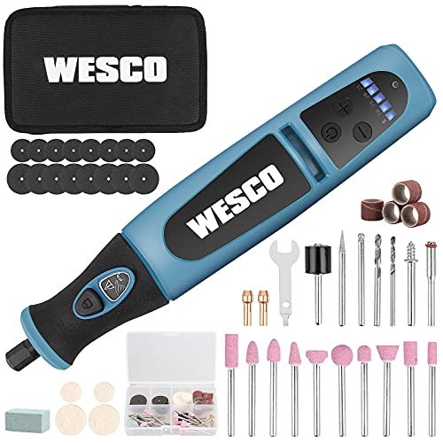 WESCO Cordless Rotary Tool, 7.2V Rotary Multi Tool with 45pcs Accessories, 5000-25000 RPM, 5 Variable Speed, Front LED Light, Rechargeable Electric Multi-Functional Tool Kit with Charger