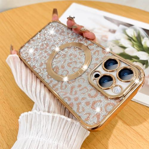 Coque iPhone 13 Pro Max avec motif léopard pailleté doré chic - 2