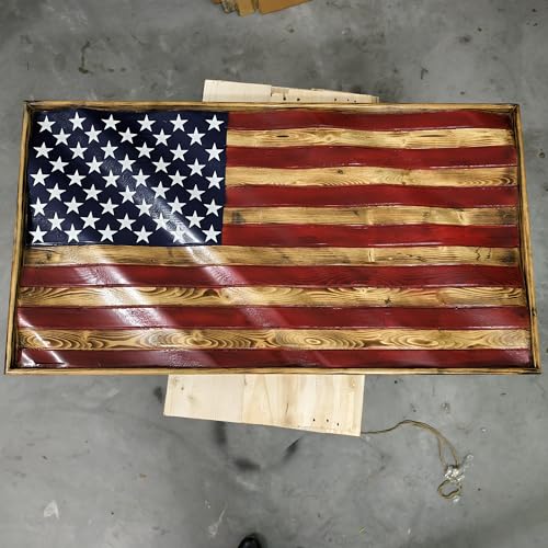 Handcrafted Wavy Wooden American Flag Wall Art – Rustic Framed
