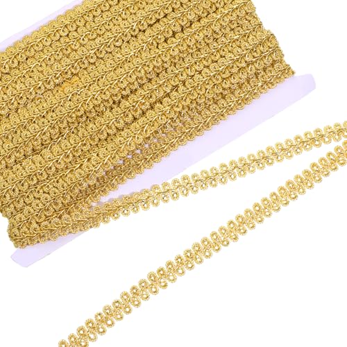 13 Yards Gold Braid Trim 13mm Golden Embroidery Trimming Decrative Woven Fabric Lace Upholstery Trim for Sewing Costume Curtains Slipcover Decoration DIY Crafts