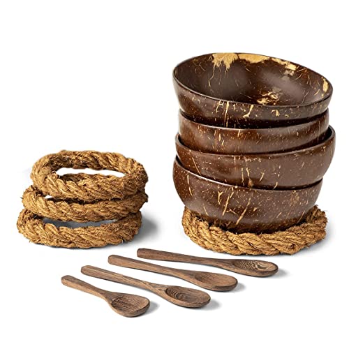 PRATYAHARA Kokos Schalen mit LöFfeln & StäNdern - Set mit 4...