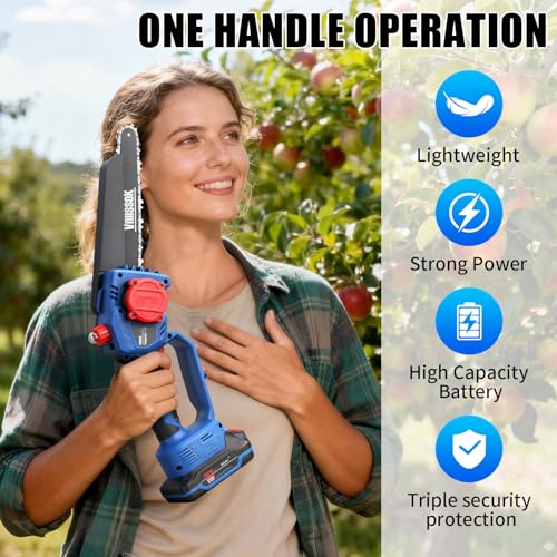Mini Chainsaw 8 inch Cordless - Upgraded Handheld Electric Chainsaw with 2 Pack Batteries and Charger, Electric Power Chain Saw with Oiler, Garden Tools for Tree Trimming Wood Cutting - Image 5