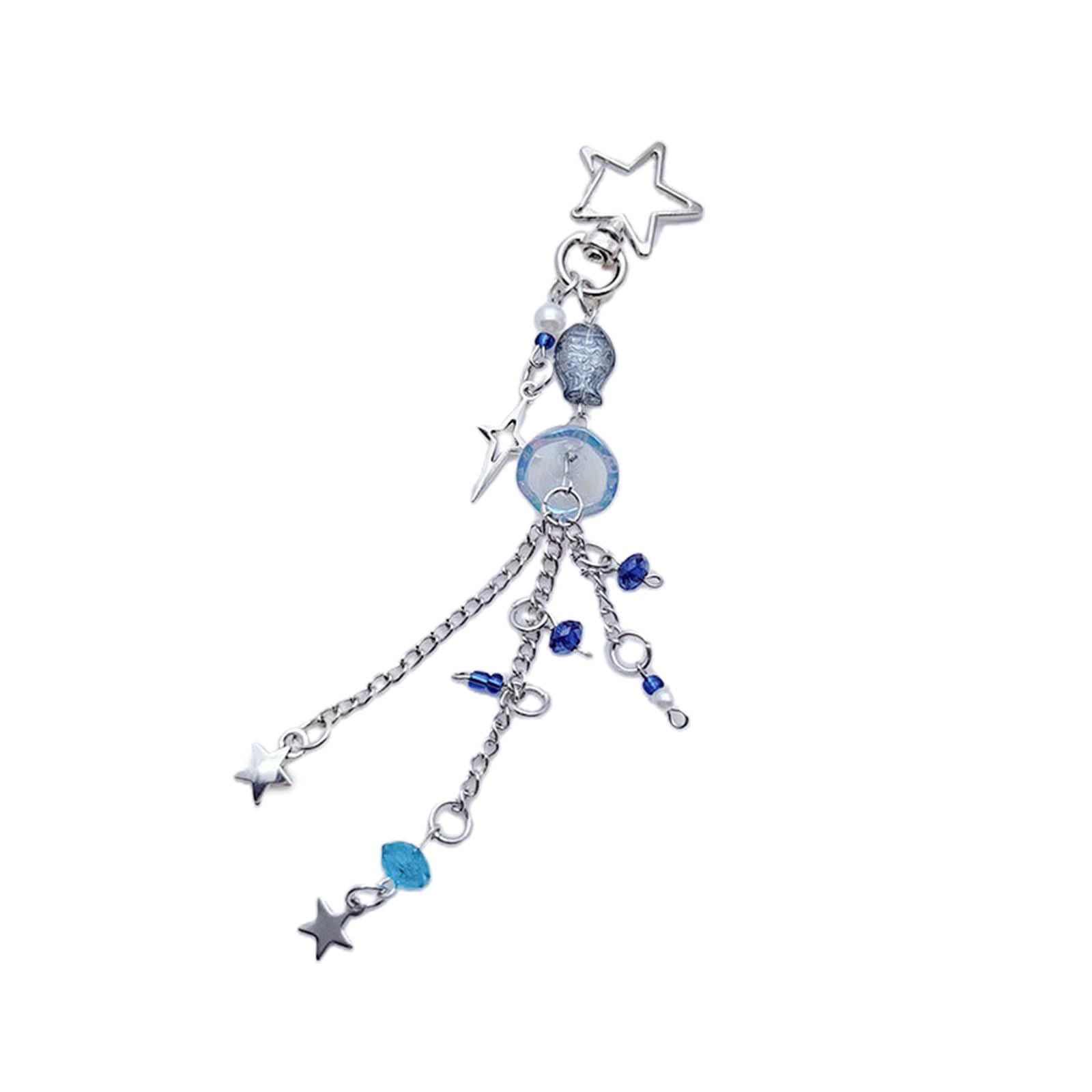 Watudouye Blue/Pink Keychains Ocean Themed Keyring With Jellyfish And Fish Decorations Stylish For Keys Cameras Cards Decor