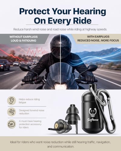 Image of Motorcycle Ear Plugs for Wind Noise Reduction, 2 Filter Options Reusable Motorcycle Accessories, Soft Comfortable Hearing Protection Earplugs for Motorbike, Touring, Racing, Riding - 25dB Biker Gifts
