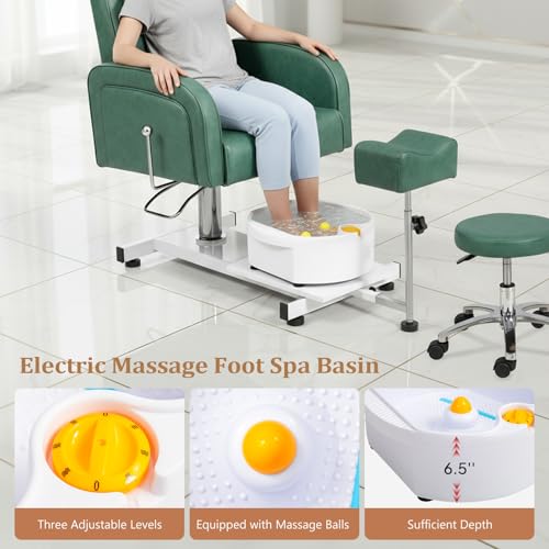 OmySalon Pedicure Chair No-Plumbing with Bubble Foot Bath & Stool, 360° Rotation Hydraulic Adjustable Seat for Nail Tech Beauty Salon & Home Use(Green) - Image 7