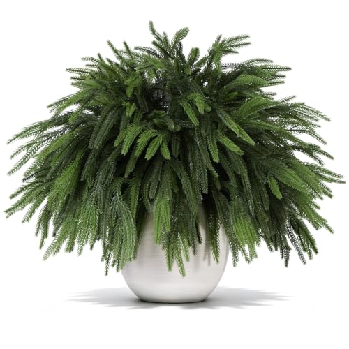 FLAGLY 12 Pcs Christmas Norfolk Pine Branches 18 Artificial Soft Greenery Stems with Flexible Wire for Vase Filler Garland Wreath DIY Crafts Faux Pine Picks Indoor Outdoor Decor