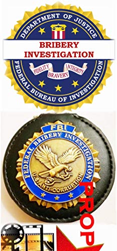 Fleetsharp - FBI - Federal Bribery Investigation - U.S. Anti-Corruption Investigation Movie Prop Badge pin Back with Leather Holder, Belt Clip, Neck Chain, Card Fleetsharp - FBI - Federal Bribery Investigation - U.S. Anti-Corruption Investigation Movie Prop Badge pin Back with Leather Holder, Belt Clip, Neck Chain, Card