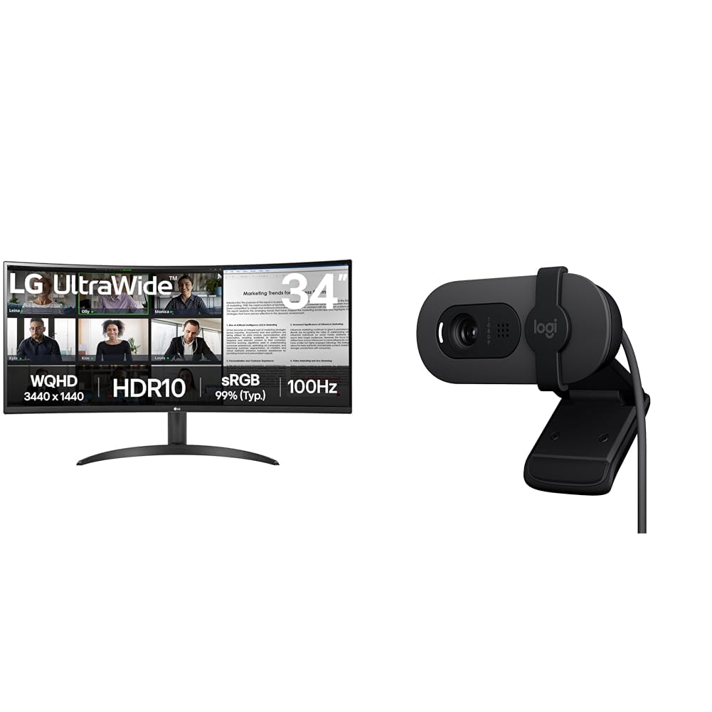 LG 34 Inches 21:9 Curved Ultra Wide Monitor, WQHD (3440 x 1440 Pixels), sRGB 99%(Typ), HDR 10, Dual Controller, PBP, Flicker Safe, Smart Energy Saving + Logitech Brio 100 Full HD 1080P Webcam-image-9