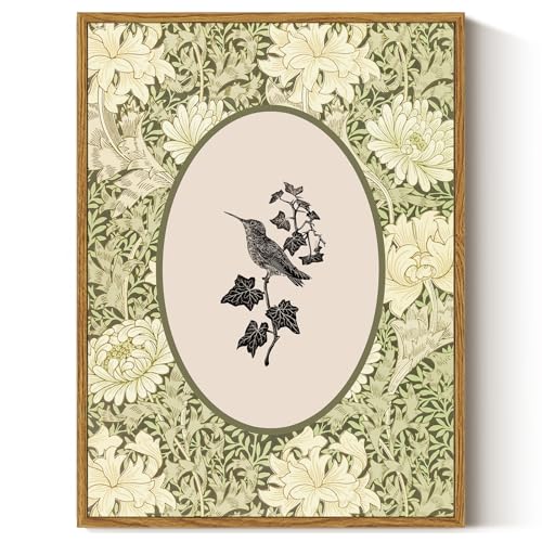 Image of ARPEOTCY Vintage Framed Canvas Wall Art, 12x16inch, Farmhouse Botanical Bird Wall Decor, Floral Art Prints Home Decorations, Cottagecore Paintings for Living Room Bedroom Office Decor