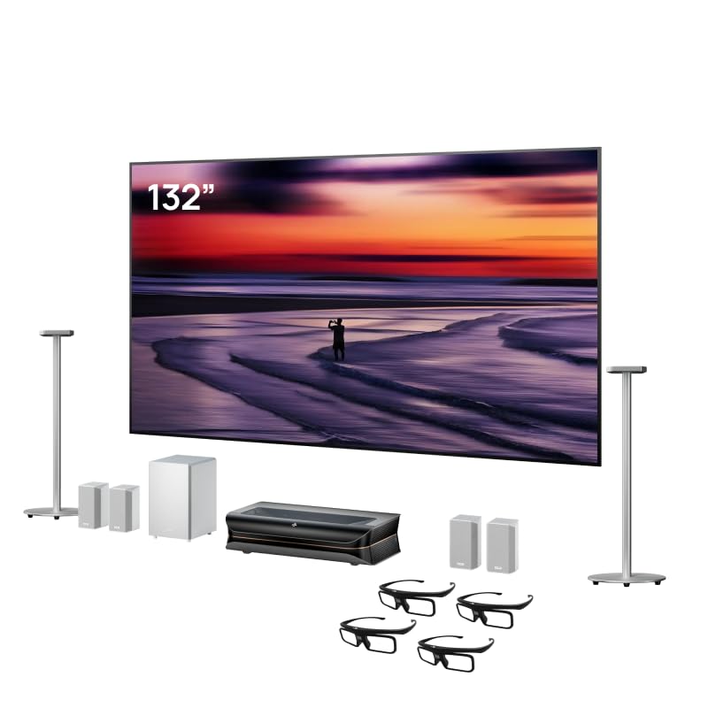 Image of AWOL Vision LTV-3000 Pro Home theater Bundle, 4K UHD Dolby Vision & 3D, C132 Mounting System, 4.1.2 Dolby Atmos Soundbar, Thin Bezel Frame System, DG004 Floor Stand