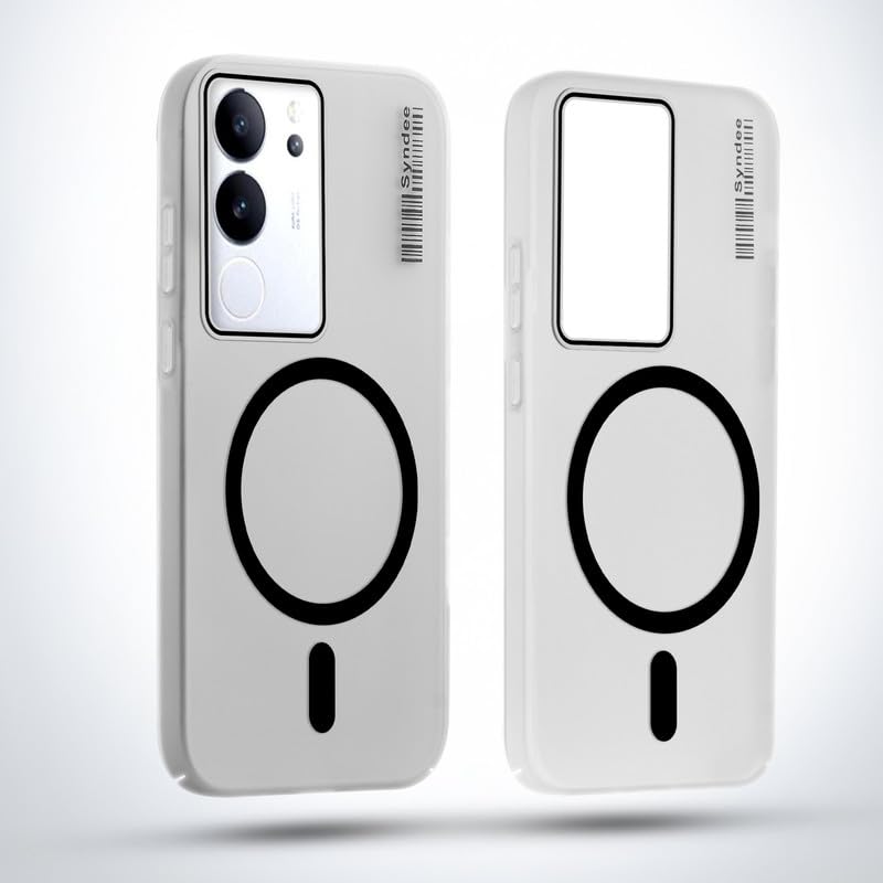 Image of Mr. Case Back Cover for Vivo V29 5G Elegant Frosted White Translucent Back | Only Compatible with Wireless Magnetic Accessories | Anti-Scratch Shockproof Phone Case - Black