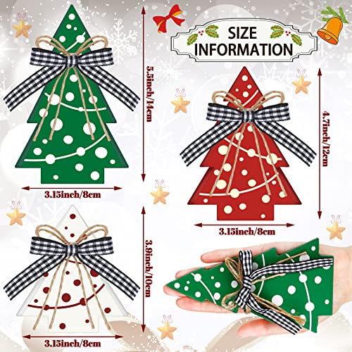3 Pcs Christmas Tree Tiered Tray Decor Wood Christmas Tree Decorations For Home Wooden Firework Christmas Tree Rustic Decor Christmas Centerpieces With Buffalo Plaid Bow Wooden Table Decoration (Tree) #TOP2
