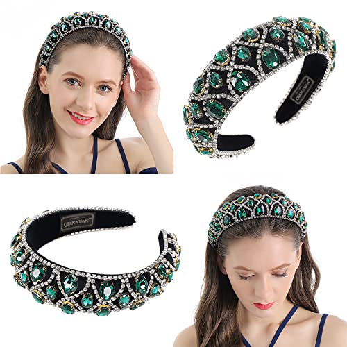 Qianxuan Crystal Rhinestone Headbands For Women White Pearl Headbands For Girls Padded Headband Black Velvet Jewelry Chain Hairband Handmade Pearly Flower Retro Filling Diamond Hair Accessories #TOP4