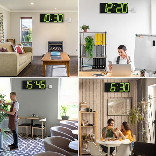 Image of CHKOSDA LED Large Digital Wall Clock, Oversize Digital Clock with 6 inch Numbers, Remote Control Count up /Countdown Timer Clock, Auto Dimmer, Big Calendar and Thermometer(Yellow