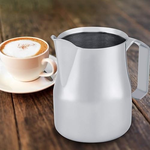 Miniatura 6 de Taza de acero inoxidable de 11.8 fl oz con forma de guirnalda de boca puntiaguda para espuma de leche, jarra de café con leche para espuma
