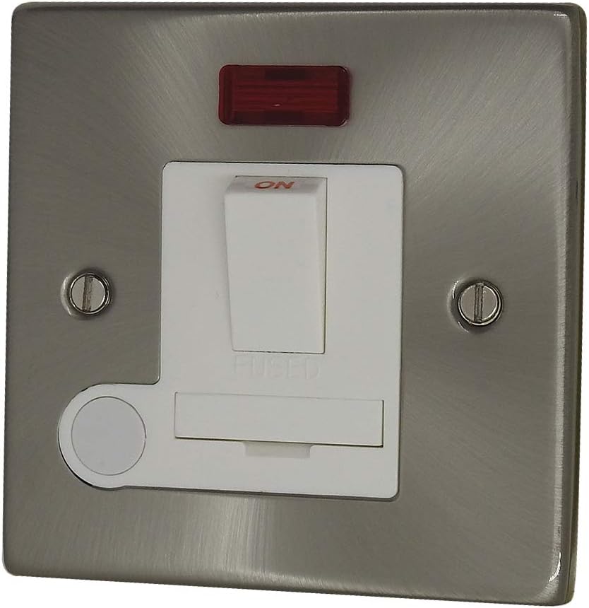 Discount Electrix 13 Amp Fused Spur Outlet Switch Brushed Chrome Finish with White Insert