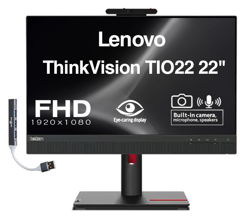 Image of Lenovo ThinkVision TIO22 22 inch FHD IPS Monitor with 4ms Response Time, Anti-Glare, VESA Mount (100mm), Adjustable Height, Tilt, Swivel, Pivot, HDMI & Dockztorm USB Port Expander (12N8GAR1UZ) (Renewed)