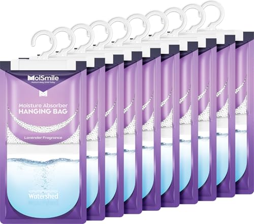 Image of Moisture Absorbers 10 Pack Lavender Fragrance, Hanging Closet Dehumidifier Bags, Humidity Absorber, Compact Eliminates Odors Humidity Packs for Car, Bathroom, Bedroom, Basement, 9.8OZ