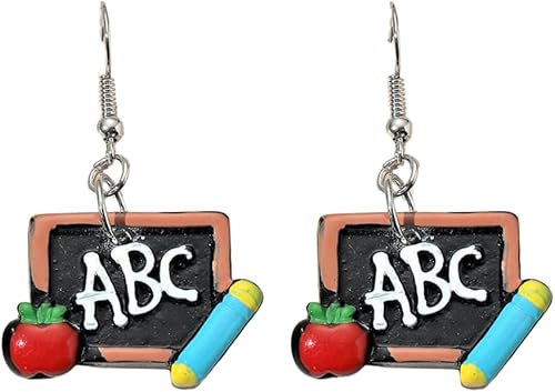 Pendientes de pizarra creativos, asimétricos, divertidos para volver a la escuela, estudiantes, profesores, regalos de graduación