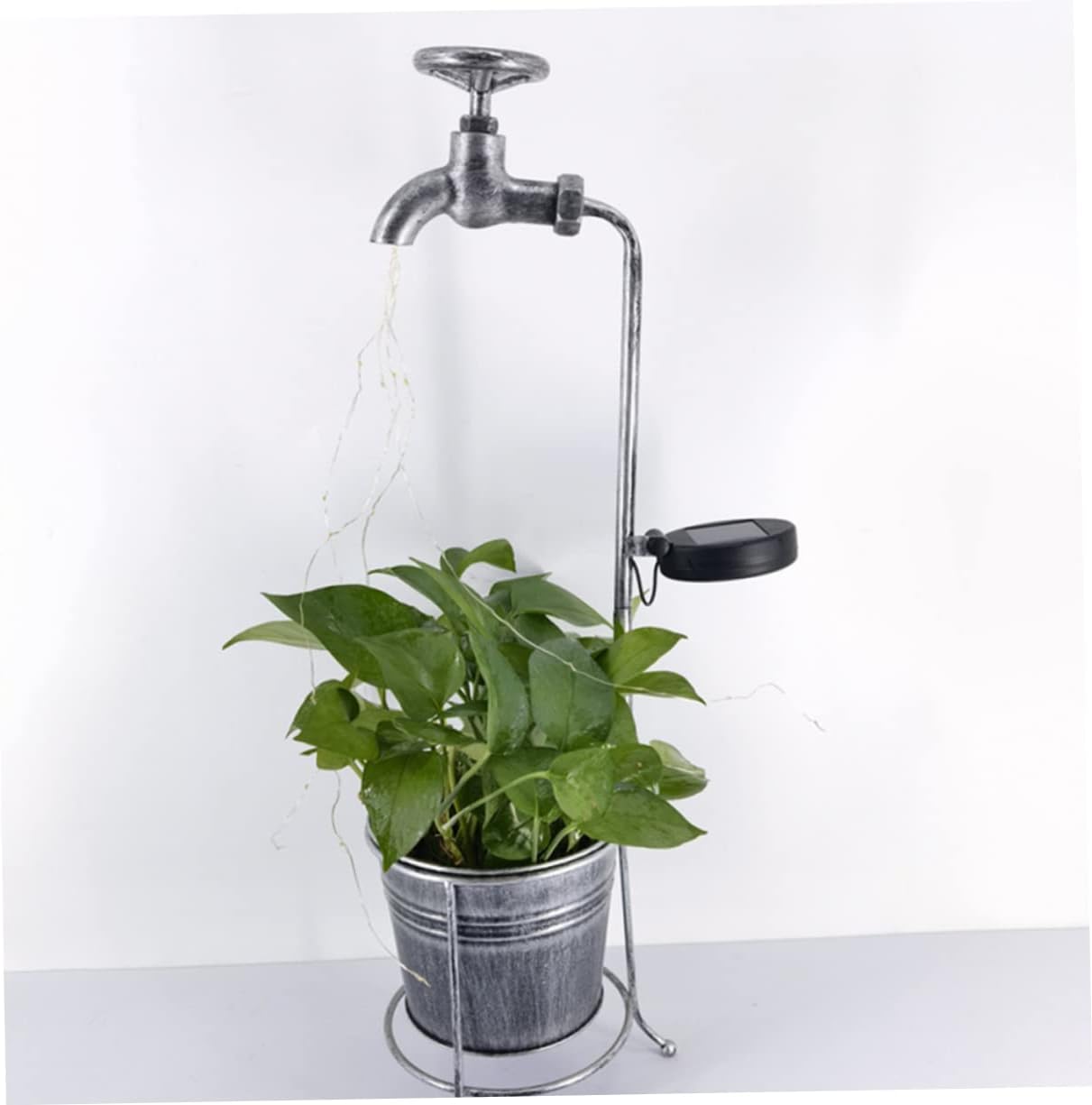 BESTonZON Solar Garden Faucet Light with Planter Design Decorative Solar Lights for Outdoor Garden Easy Installation Retro Patio Decor for Lawn and Courtyard