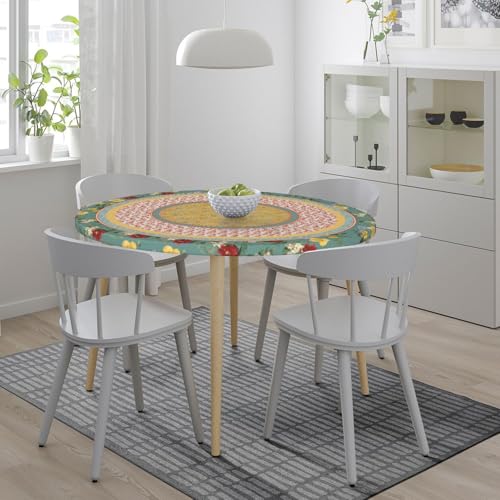 Yesad Waterproof Tablecloth with Elastic Tablecloth for Round Tables 36"-70" for Indoor Outdoor Patio Use, 44Inch, Retro Style Flower by Yesad - Used condition - Image 5