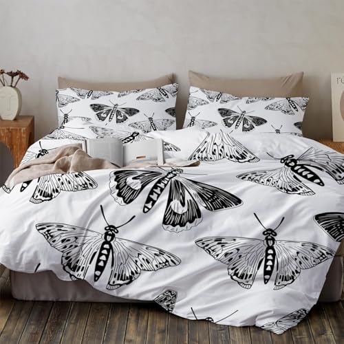 Housse de couette papillon de nuit rétro microfibre noir et blanc - 4