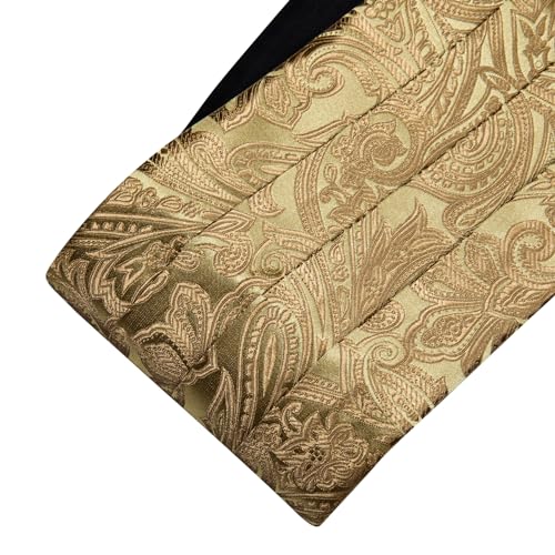 Image of YOHOWA Men Cummerbund Bow Tie Set Silk Paisley Formal Pre-Tied Bowtie Pocket Square Cufflinks Wedding Party Prom
