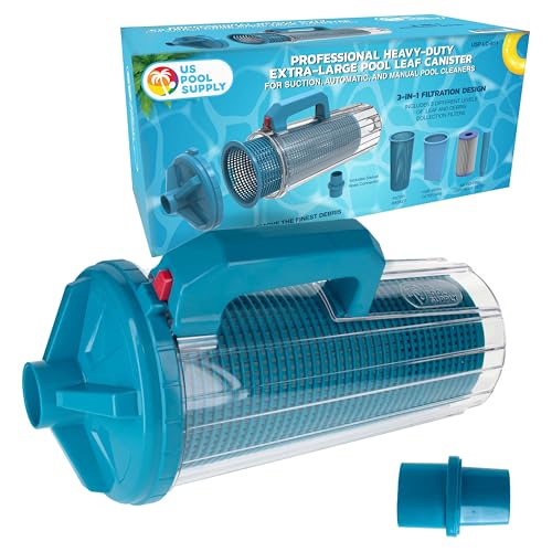 U.S. Pool Supply Pool Leaf Canister - XL Heavy Duty Inline Pool Leaf Catcher 3-in-1 Filtration (3 Filters Basket Mesh Bag & Micro-Cartridge) - Fits 1.5 Hoses Catch Leaves Inground Vacuum Cleaner