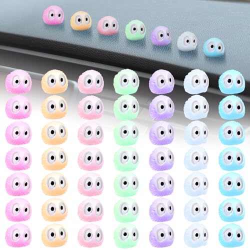 Sibba Niedliche leuchtende Ruß-Sprites, 49 Stück, Auto-Innendekoration, Auto-Rückspiegel, Innenzubehör, bunte Rußautos, Ornament, lustiger Armaturenbrett-Aufkleber für Auto, Zuhause, Büro
