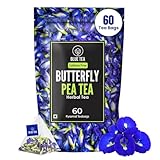 BLUE TEA - Butterfly Pea Flower Tea - 60 Count - Pyramid Plant Based Tea Bag | ANTIOXIDANT RICH | Caffeine Free - Flower Based - Herbal Tea - Chemical Free - Non Bitter | Zipper Pack