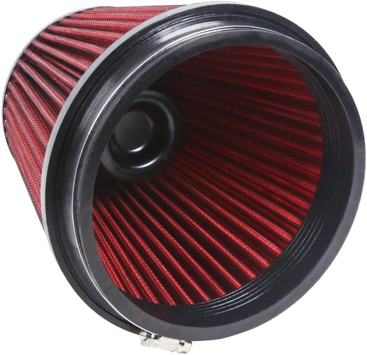 Universal 6" 152mm High-Flow Air Filter, Reusable Cone Cold Air Intake, High Performance, Washable, Clamp-On Car High Flow Air Kit, Flange Diameter: 6 Inch, Filter Height: 7 Inch, Red