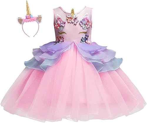 REXREII Disfraz de unicornio para bebé, fiesta de concurso, vestido de tul con diadema, boda, cumpleaños, Navidad, Halloween