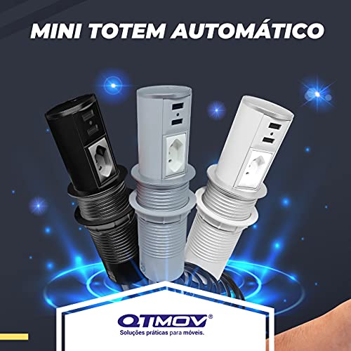 Mini Totem Automático 2 Tomadas USB + 1 Tomada 10A Preto Dutotec
