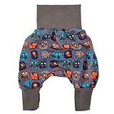 la.nunu Hose für Kinder - Fröhliche Tiere Grau 98-104 - Kinderhose aus Baumwolle - Handarbeit - Baby Jungen Mädchen Pumphose Jogginghose Haremshose Mitwachshose
