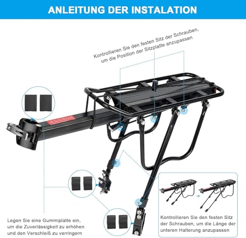 Fuqiduo Mountainbike Gepäckträger, verstellbar, Schnellmontage, 100kg Belastbarkeit, 24-29 Zoll, Aluminiumlegierung, Reflektor